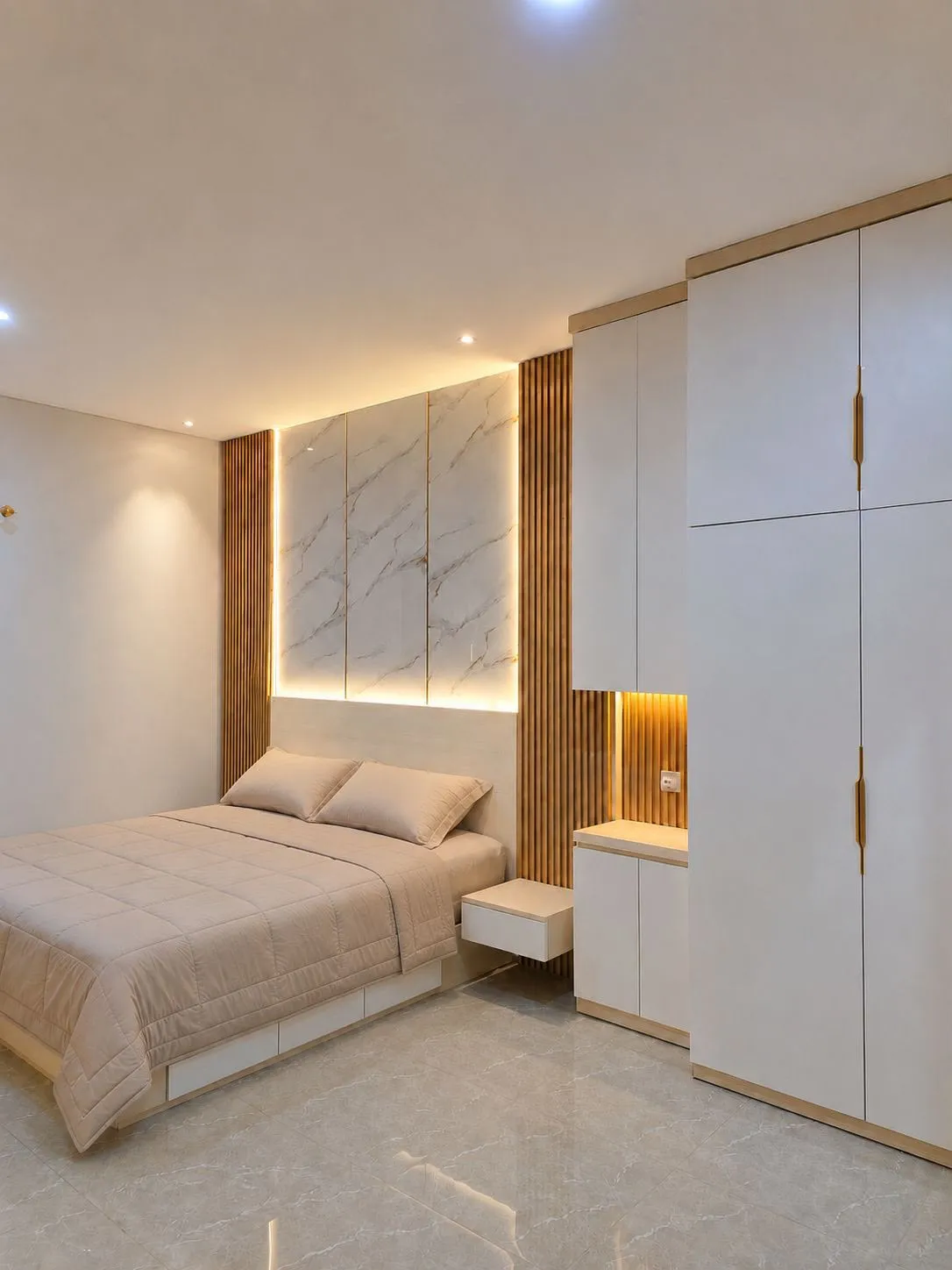 Wardrobe & Interior Custom Putih-Kayu di Gunung Putri